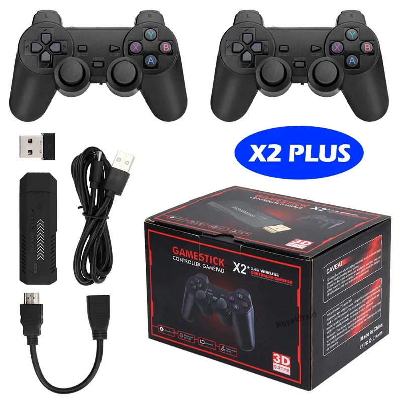 

Игровая приставка X2 Plus GD10 Pro 4K Game Stick 64G/128G HD Mini TV Retro с беспроводным контроллером 2.4G, более 40000 игр, подарок на Рождество