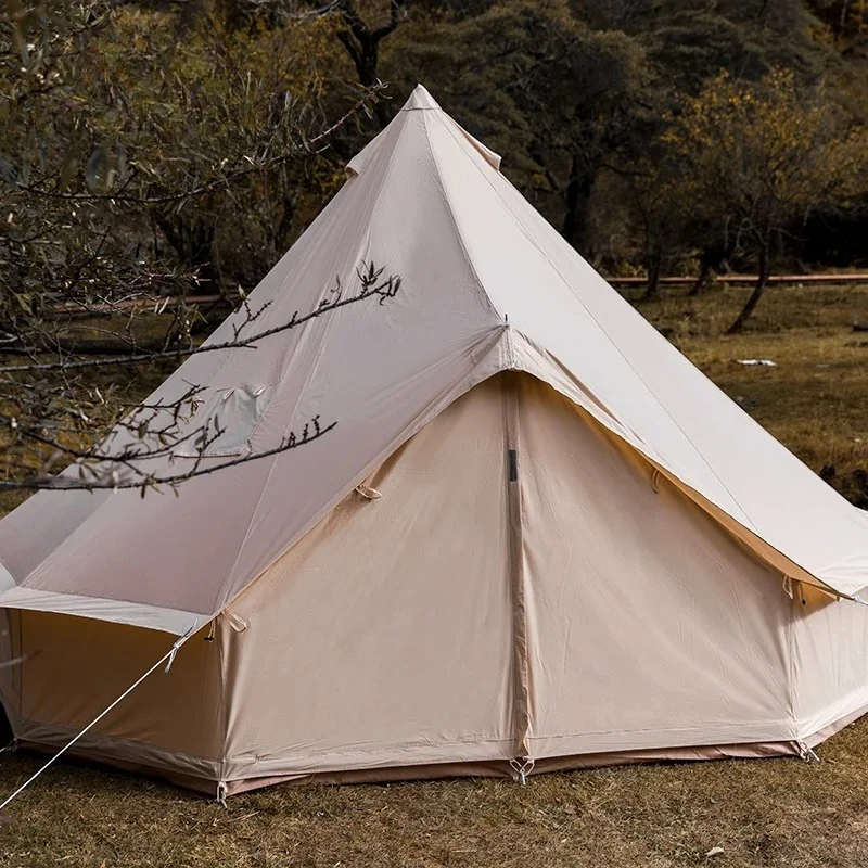 

Large Family 4-Season Waterproof Bell Tent Beige Cotton Canvas Wall Tent with Roof Stove Jack Hole for Camping and Hunting