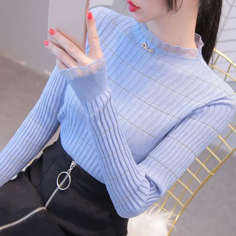 Top Women's Spring Fall Mid-Collar Long Sleeve Sweater Knit Top Slim Fit Stylish Layering Piece Base Layer New Casual Minimalist 2