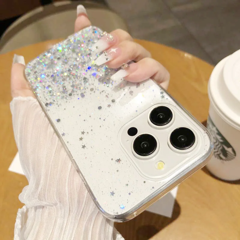 Dream Glitter Silicone Epoxy Soft Case for Samsung S24 ULTRA S23 Plus S22 A05S M54 F54 M34 A25 A15 A35 A55 thin Clear Cover