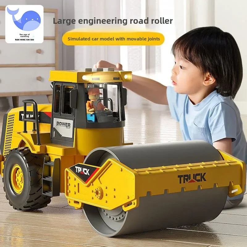 Children's large alloy roller toy car boy sound and light inertia excavator bulldozer construction vehicle toy wholesale