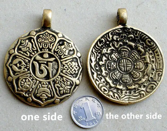 TBP499 Tibet Babao Amulet Waist Tag Tibtan Old Brass Golden Babao Pendant Double Sides