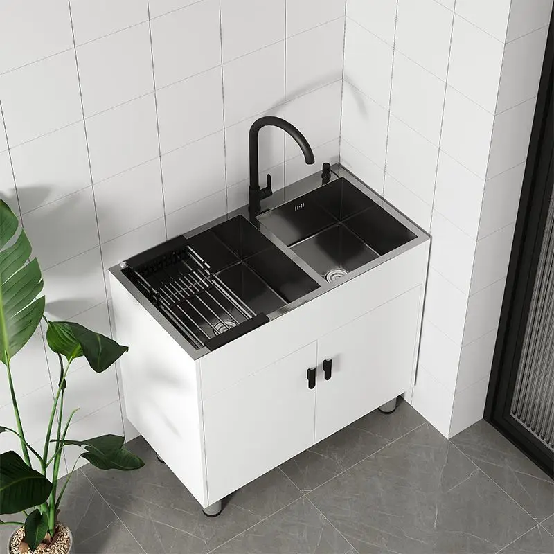 Household kitchen stainless steel sink integrated balcony rental room single sink dishwasher floor type simple combination