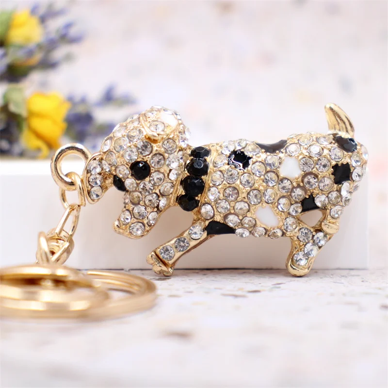 Lucky Smile Cute Dog Crystal Puppy Rhinestone Keyrings Key Chains Holder Purse Bag For Car Xmas Gift Keychains Jewelry