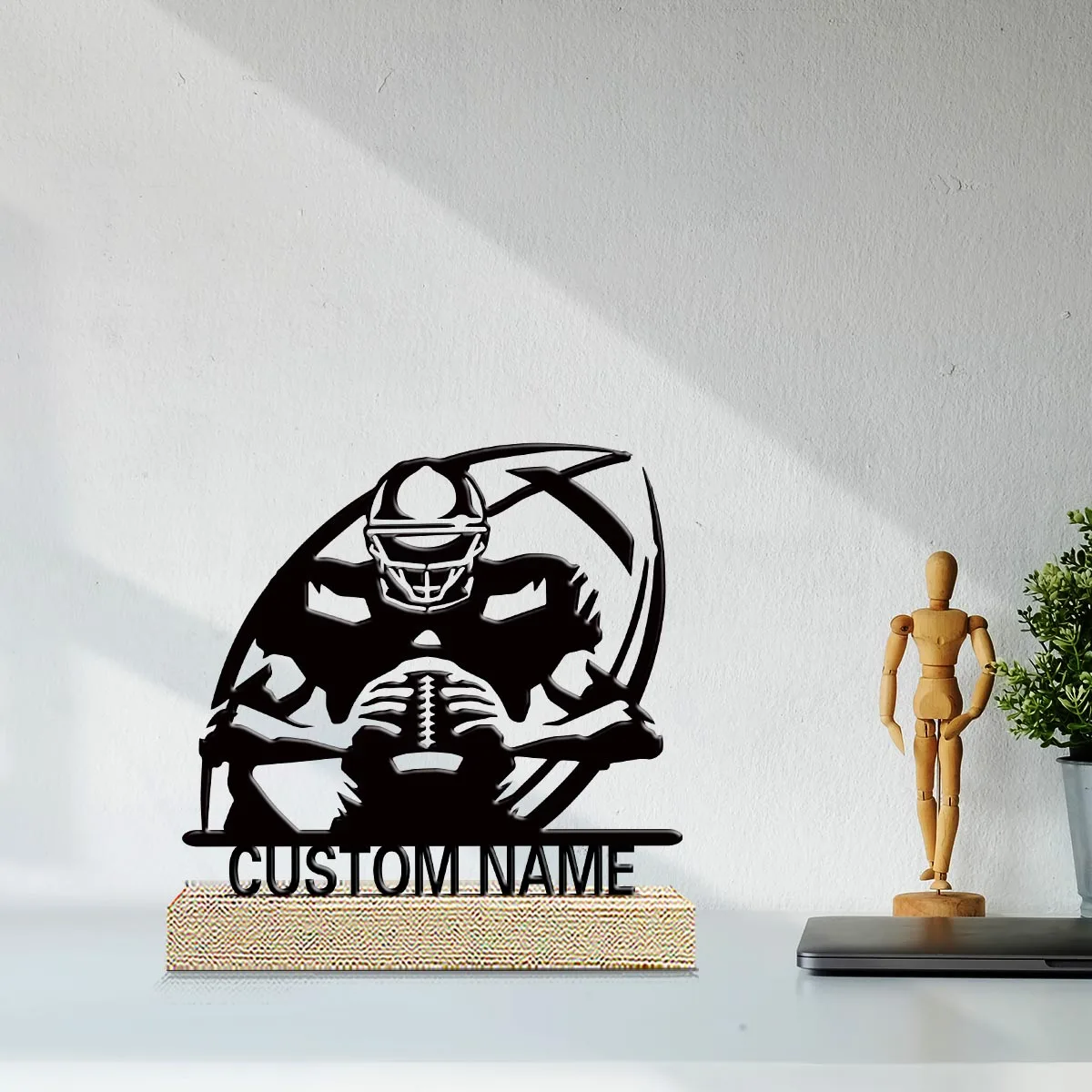 1pc Metal Art Desktop Decoration Customizable Content Equipped with Wooden Base Housewarming Gift,Metal Ornament Decoration
