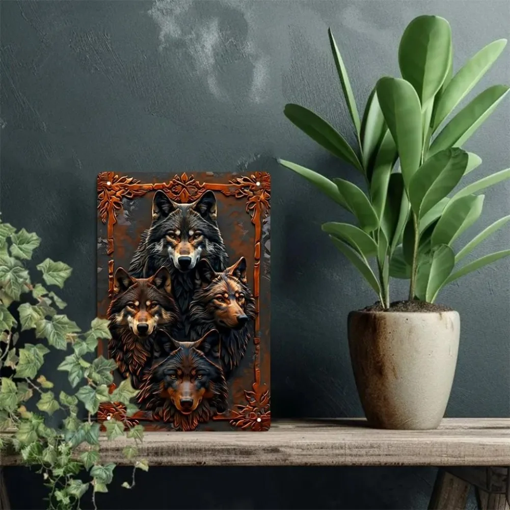 Hiasan Seni Dinding Logam Serigala، Reka Forma 3D، Plak Gantung Gothic Vintaj، إنانك هاونج، بار، كافيه، حاديا الهالوين دان