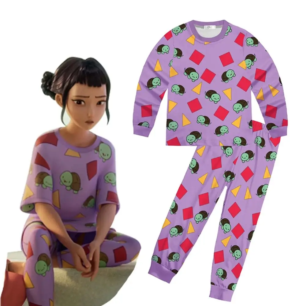 

Zoey Clothes for Girl KPop Demon Hunters Cosplay Zoey Same Style Purple Pajamas Tortoise Print Kids Tshirt+Pants Casual Homewear