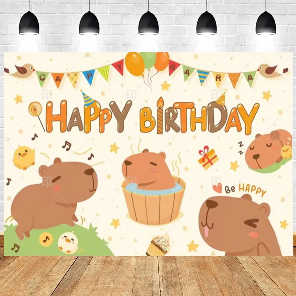 Cute Capybara Balloons Theme Happy Birthday Party Decorations Supplies Cake Toppers Background Photography Kids Room Decor Props