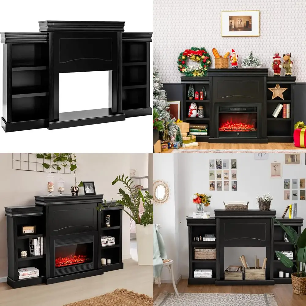 

70 Modern Electric Fireplace Media Console, Freestanding Mantel Shelf for Living Room, Bedroom