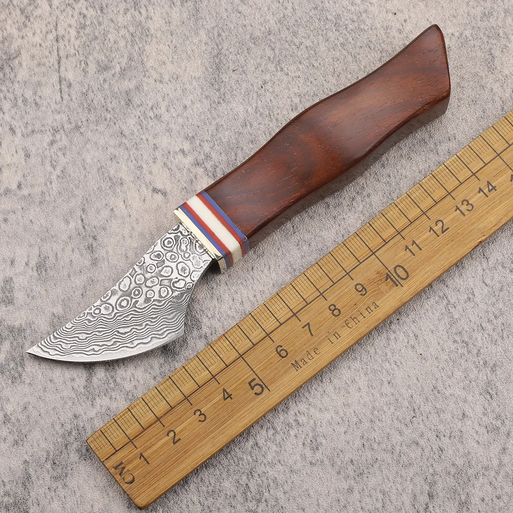 

Damascus Steel Blade Rosewood Outdoor Hunting Pocket Mountaineering Christmas Gift Kitchen EDC Tool Knife