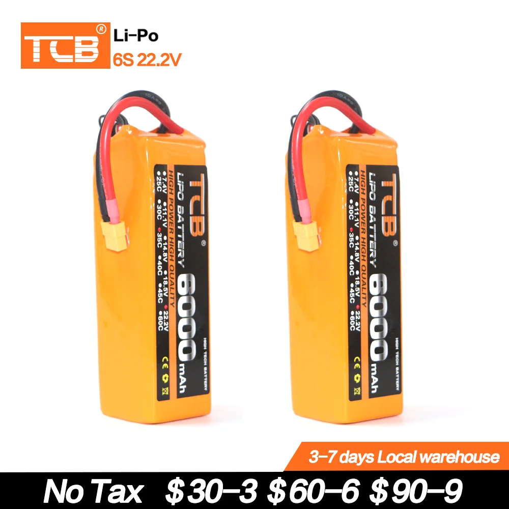 TCB Lithium Batteries 6S 22.2V 6000mAh 30C 60C RC Drone LiPo Battery For RC Airplane Helicopter Quadrotor Car Boat Aircrafts