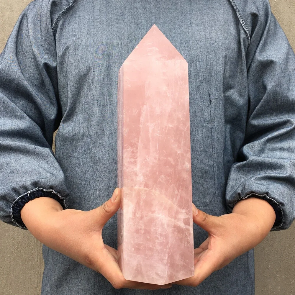 Natural Rose Quartz Tower, Reiki Healing Room Decoration, Office, Six-Sided Obelisk Collection