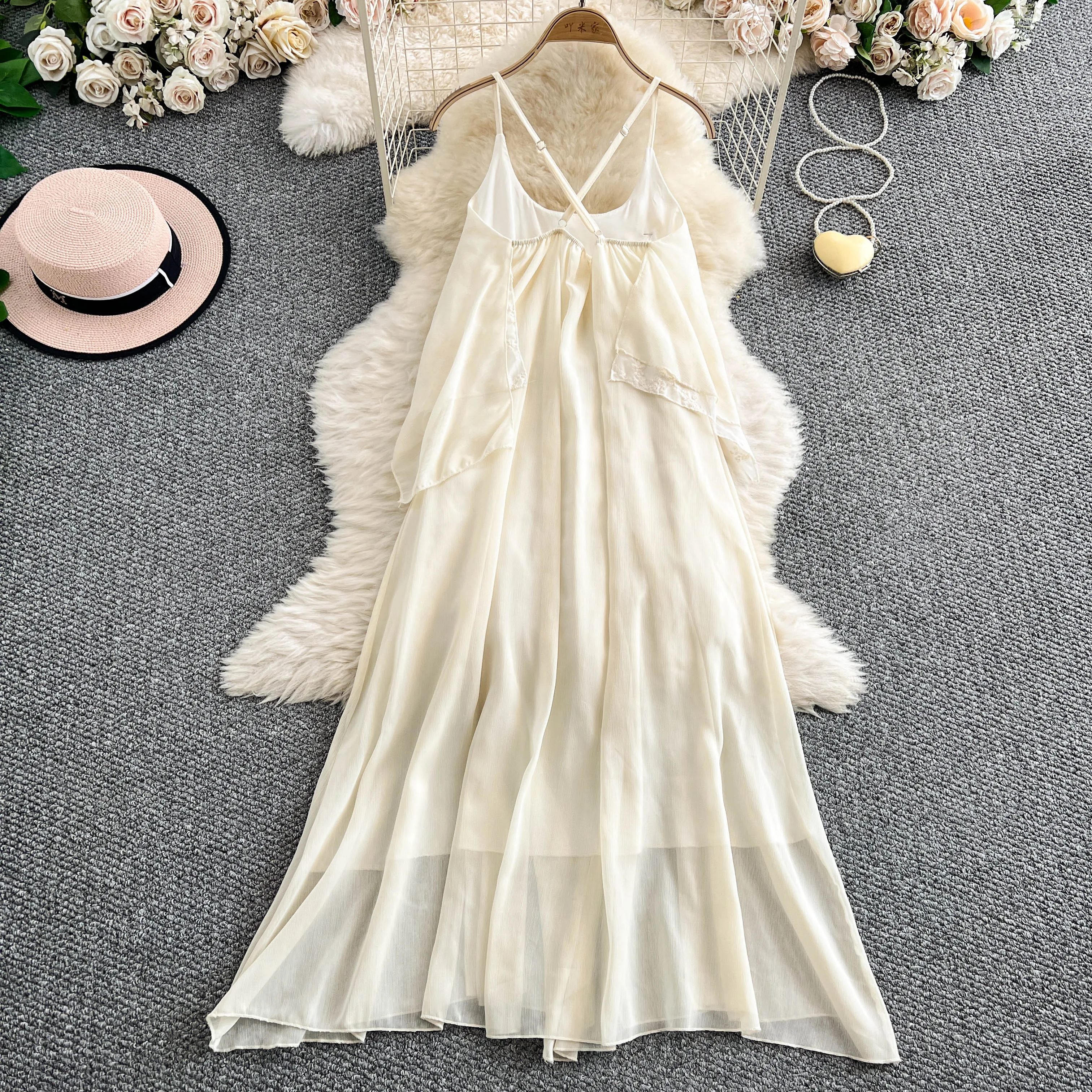 Chic asymmetrical Criss-Cross mesh Slip Dress Fashion Beach Casual fairycore gothic dress Vacation Summer Women dresses