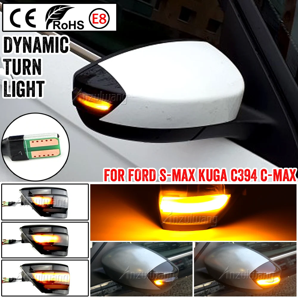 

2X LED Dynamic Turn Signal Light Side Mirror Sequential Blinker Indicator Lamp For Ford S-Max 07-14 Kuga C394 08-12 C-Max 11-19