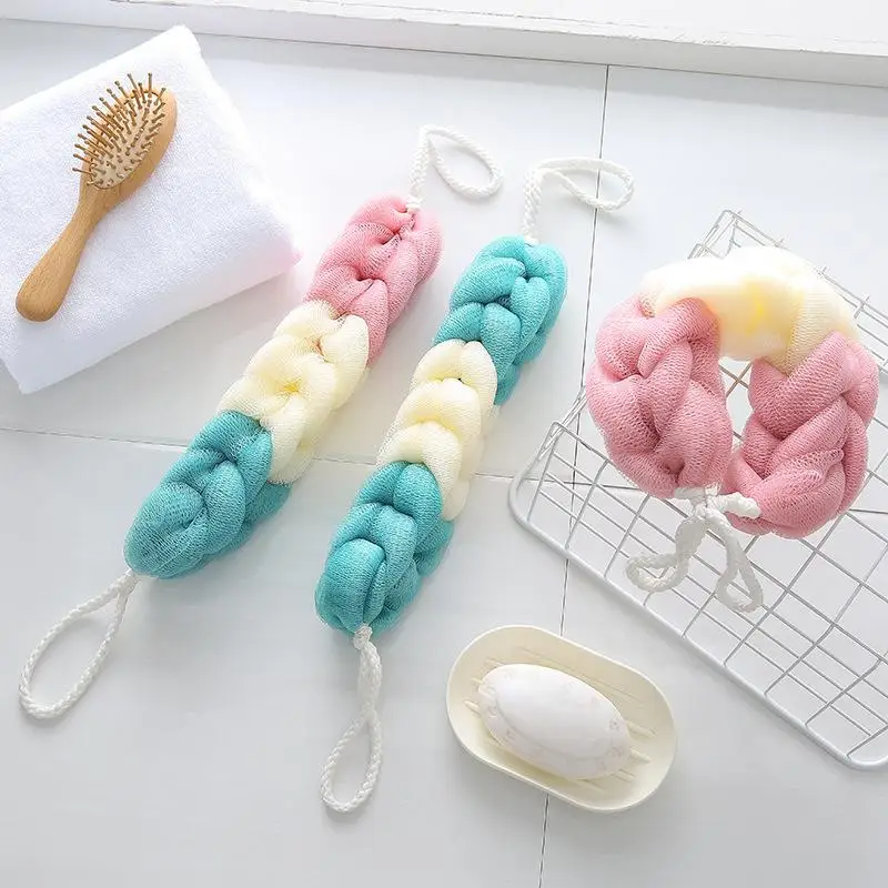 Colour Block Bath Ball Strip Mesh Sponge Adult Back Rubbing Scrubber Towel Body Cleaning Exfoliating Shower Accessories