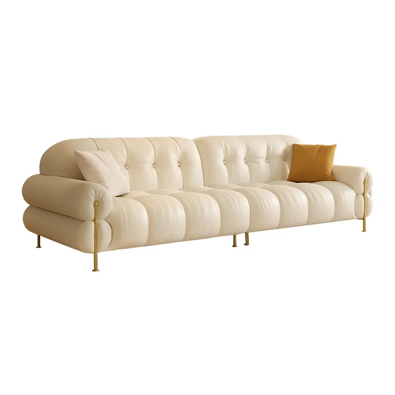 Tongyu special, toffee cloud leather sofa cream style living room Internet celebrity light luxury piano keys top leather sofa