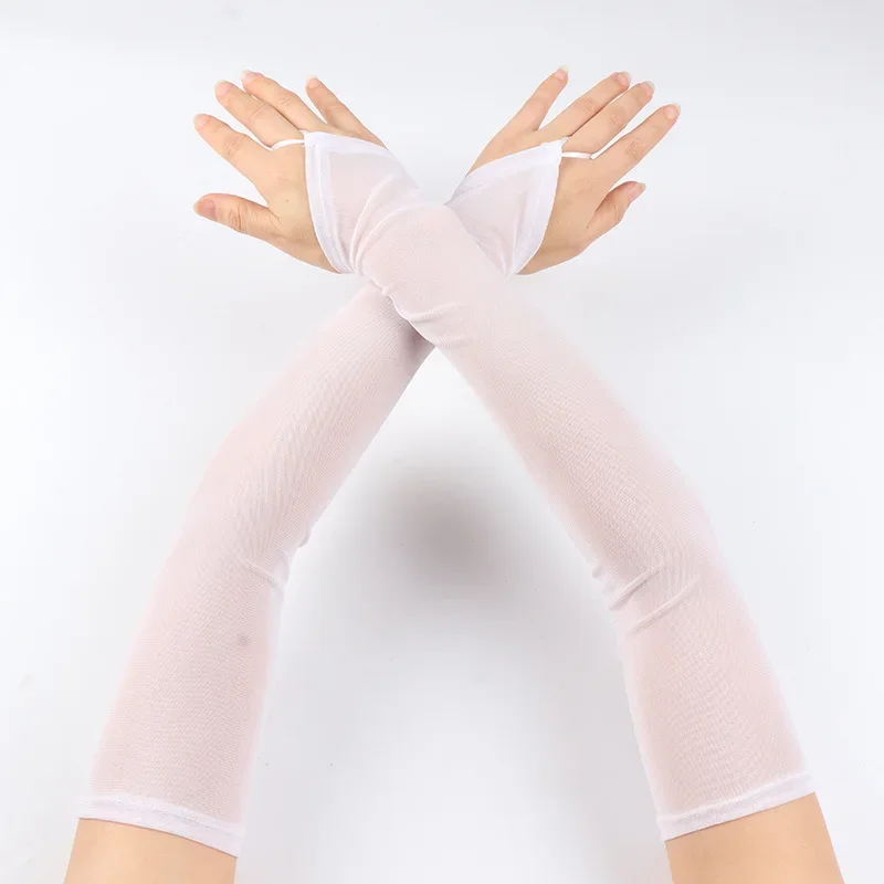 여성 섹시한 투명 메쉬 후크 손가락 긴 핑거리스 장갑 복고풍 스타일 이브닝 드레스 액세서리 코스프레 탄력 장갑