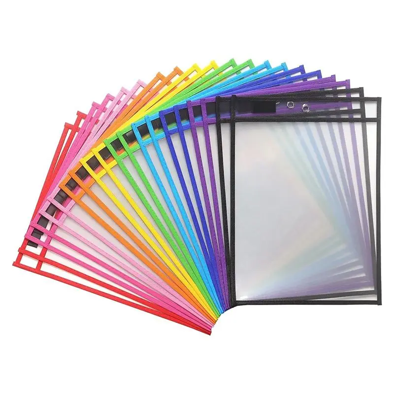 Exquisite-20 Pack Dry Erase Pockets Sleeves With Rings,Icket Holders Clear Sleeves Sheet Protectors For Teacher Classroom Sleeve