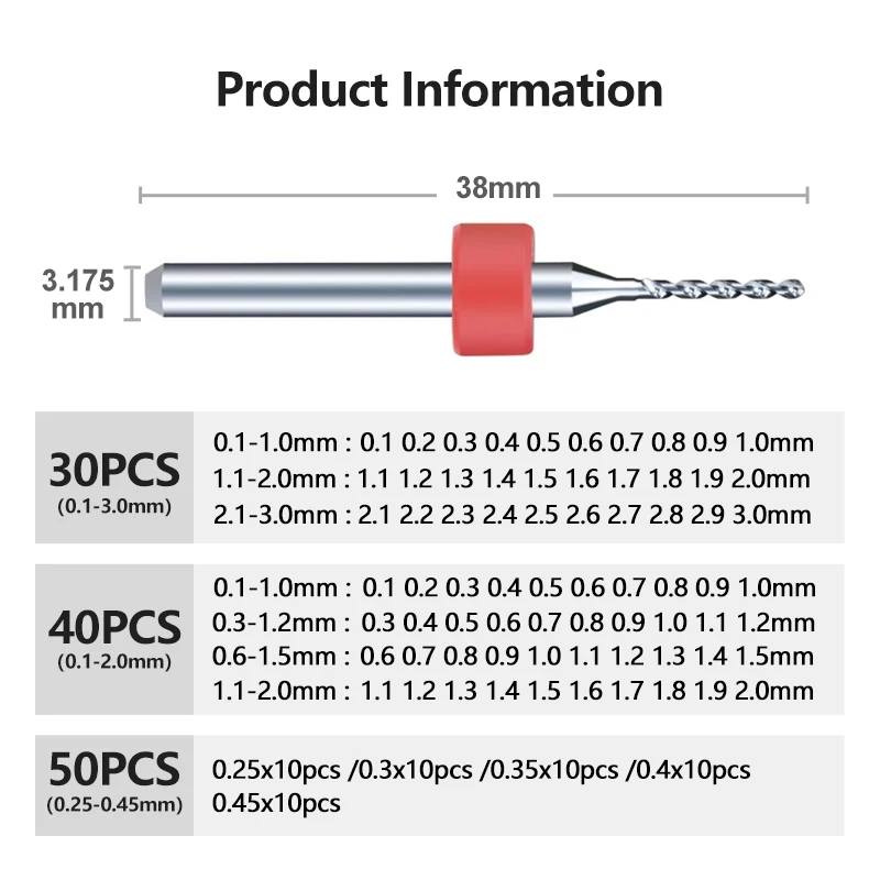 XCAN Mata Bor PCB 30/40/50 Buah 0.25-3.0Mm Set Bor Senapan Mikro untuk Pengeboran Papan Sirkuit PCB Mata Bor Karbida