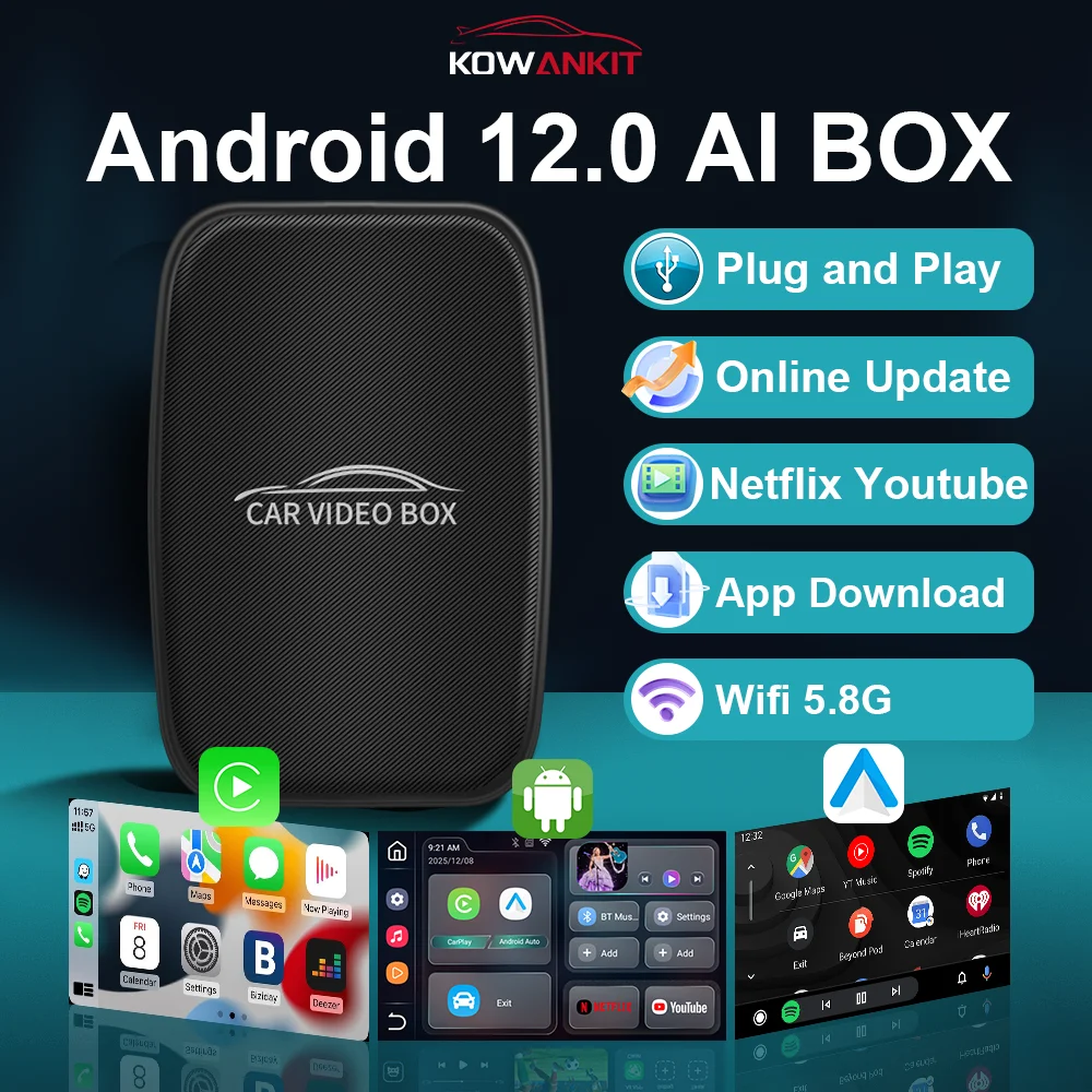 2026 Android 12 3 in 1 Smart CarPlay Ai Box 2+16G Wireless Android Auto Car Adapter Plug & Play Car Tv Box For Netflix YouTube