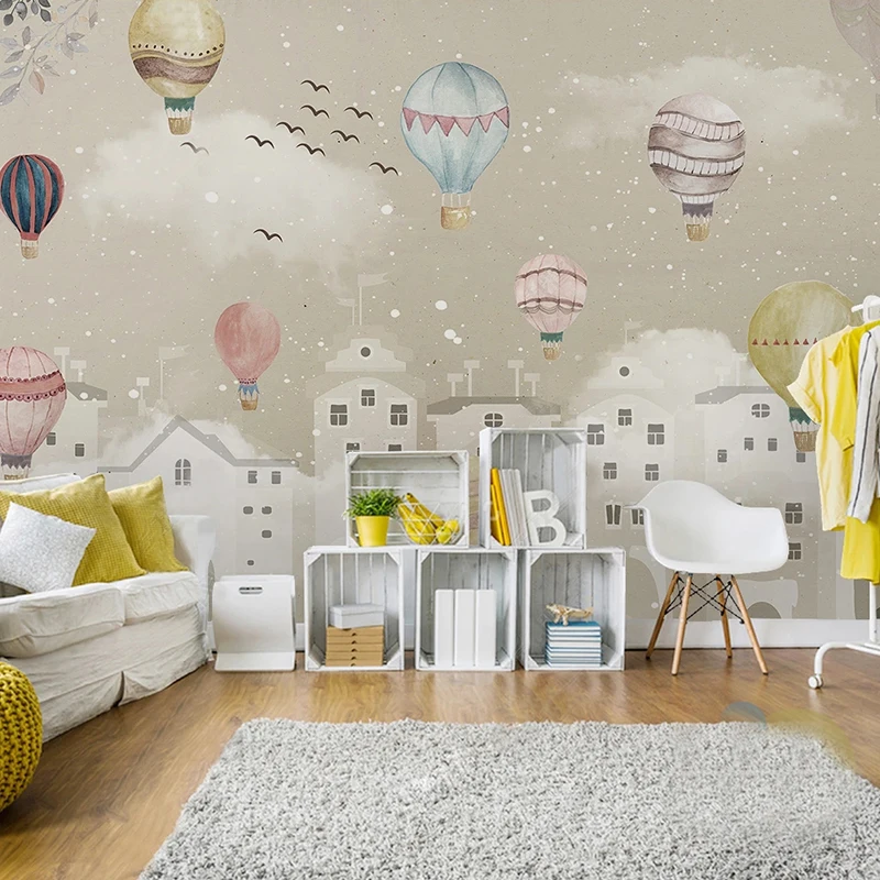 

Custom 3D Wall Mural City Buildings Snowflakes Hot Air Balloons Birds Wall Paper Children Room Background Decor Papel De Parede