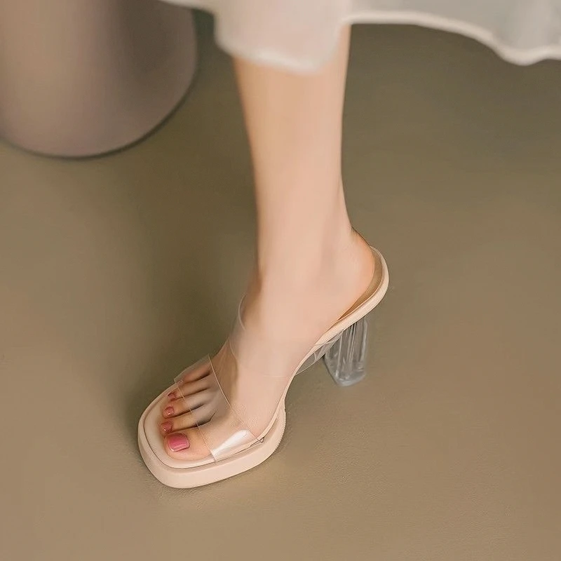 Waterproof Platform High Heels Transparent Slippers Summer Thick Bottom Outdoor Wear 2026 Nude Crystal Women's New Model