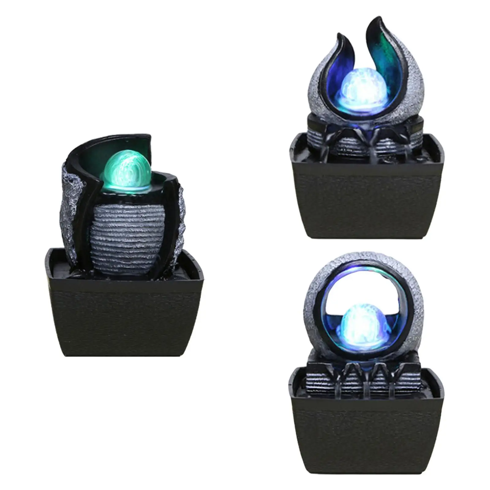 Resin Water Fountain with Multi Colored Lights Humidifier Landscape Ornament Feng Shui Zen for Gift Indoor Bedroom Table US Plug