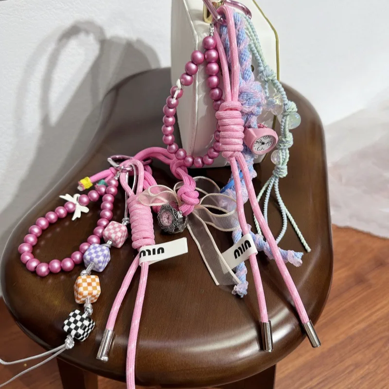 

Niche Creative Keychain Ins Woven Hanging Rope Bag Hanging Phone Chain Decoration Internet Celebrity Same Accessory