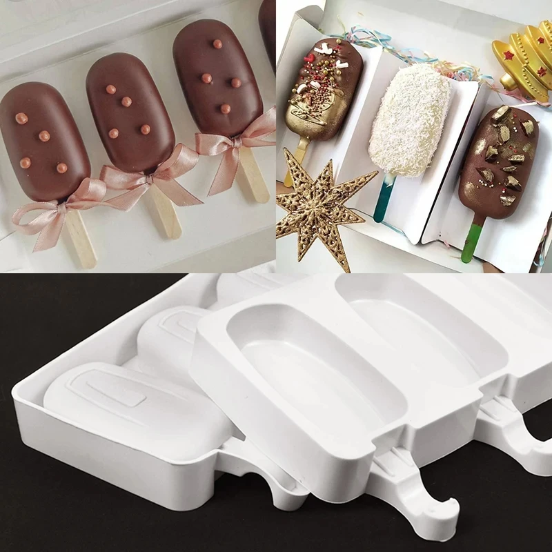 4 Holes Silicone Ice Cream Mold DIY Chocolate Dessert Popsicle Moulds Tray Ice Cube Maker Homemade Tools Dessert Maker Tool