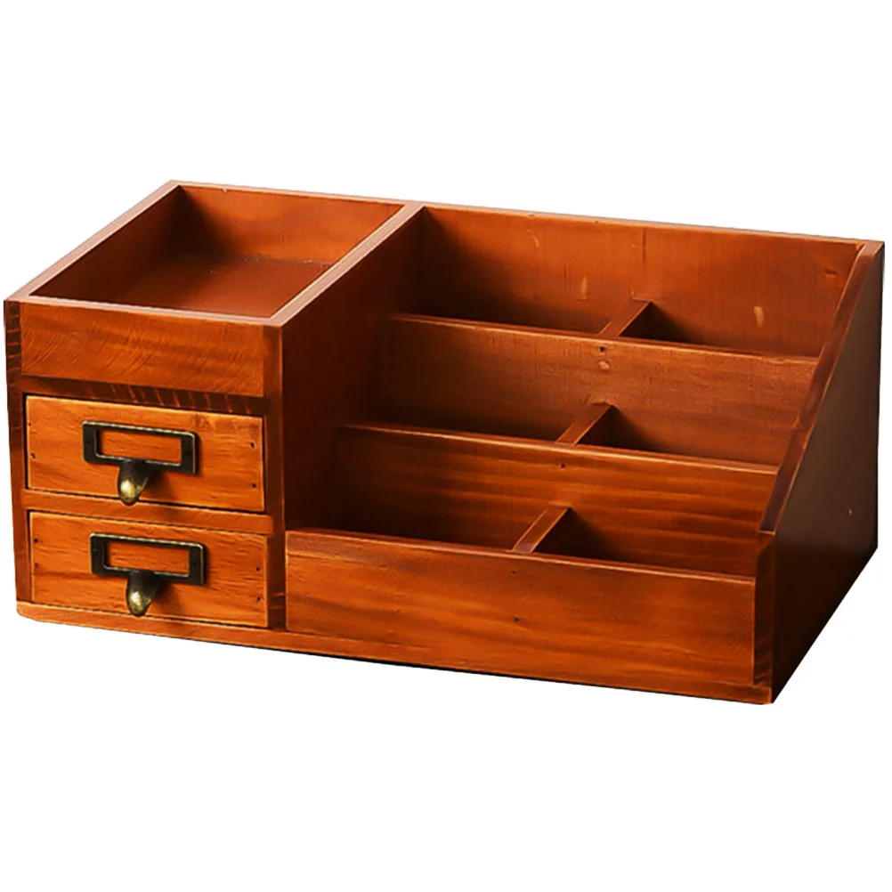 منظم سطح المكتب الخشبي حاوية تخزين ستة مقصورات أدوات ماكياج المجوهرات مكتب ديكور المنزل هدية عملية