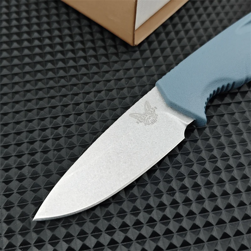 BM18050 Cross Small Straight Knife, Light Blue Nylon Fiber Handle Rescue Tool Knife, Convenient Fixed Knife