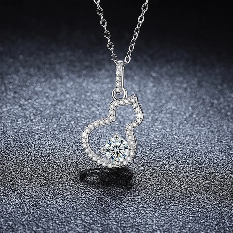 S925 Silver White Gold Plated 0.5CT D Color Luxury Calabash Moissanite Pendant Necklace for Women, Elegant Fine Jewelry Gift