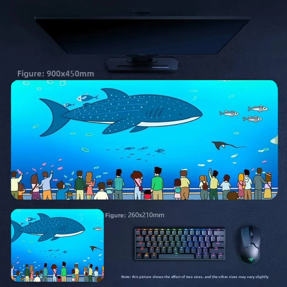 Animation Crayon Shin-chan Visit Aquarium Printed Leather Non-slip Mouse Pad Family Parent-child Series Anime Mousepad Table Pad