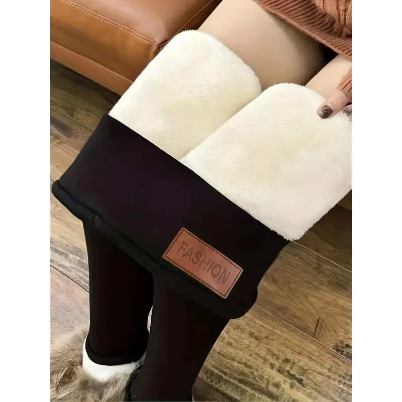 Autumn and winter sports leggings with fleece and lamb fleece women's high-waisted tights thermal pants