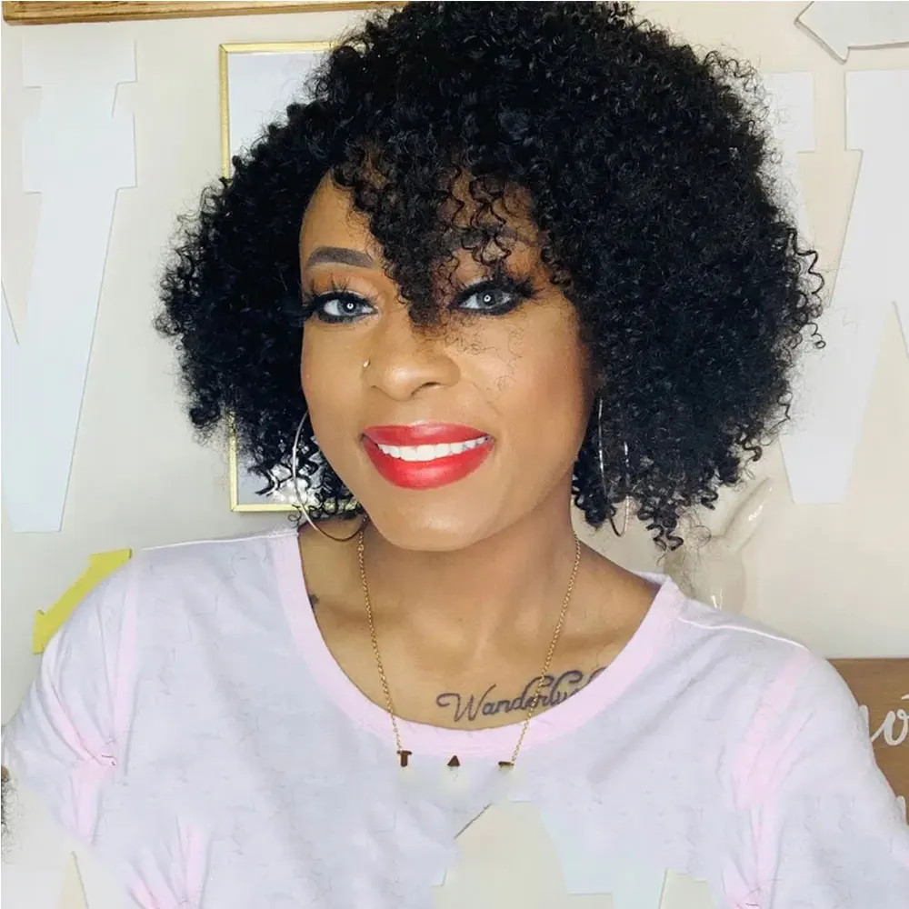 

Afro Kinky Curly Wigs for Black Women 4A 4B Short Curly Human Hair Wigs with Bangs Beginner Friendly Party Machine Made Wigs