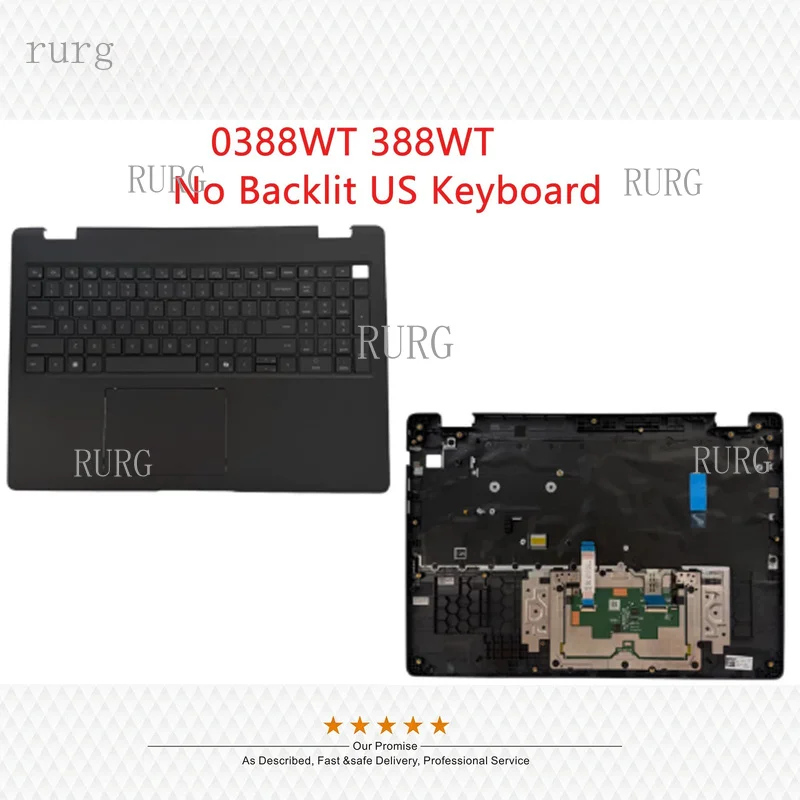 R+  New 0388WT For Dell Pro 16 PC16250 Palmrest + No Backlit US Keyboad Touchpad