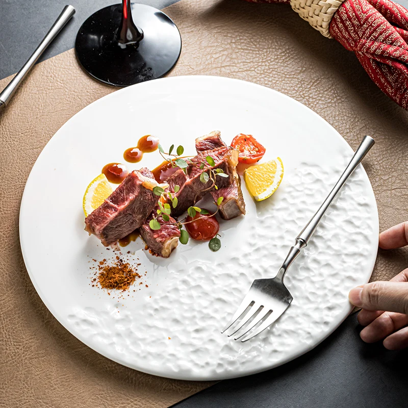 

Creative White Ceramic Western Food Plate Household Tableware Hotel Restaurant Western Food Steak Plate Circular Shallow Dish