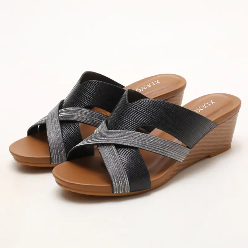 Women Platform Slip On Summer Heeled Mules Shoes Open Toe Wedges Slides Casual Leisure Beach Gladiator Sandals Plus Size