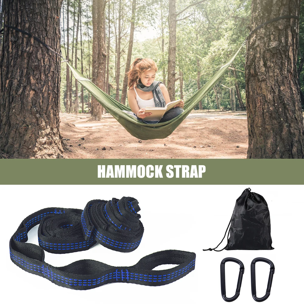 2pcs 3m Camping Polyester Hammock Straps Kit High Strength Wear Resistant Hammock Tree Hanging Rope Belt for Outdoor