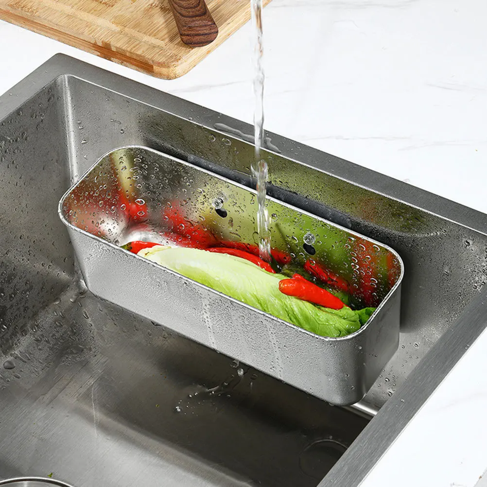 Drain Basket Kitchen Strainer For Fruits Vegetables Washing Stainless Steel Filter Sponge Storage Sink Food Catcher