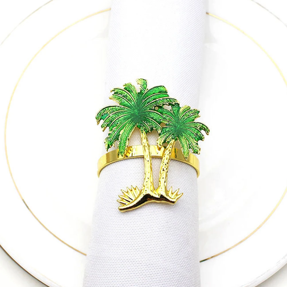 

4 Pcs Rings Coconut Napkin Party Holder Tropical Leaf Holders Hawaii Supplies and Decorations Golden for Dinner