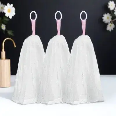 

3 pcs Mesh Soap Bag Quick Lather For Face Body Wash Sturdy Pe Material Compact Soap Saver Pouch Storage Hanging Use