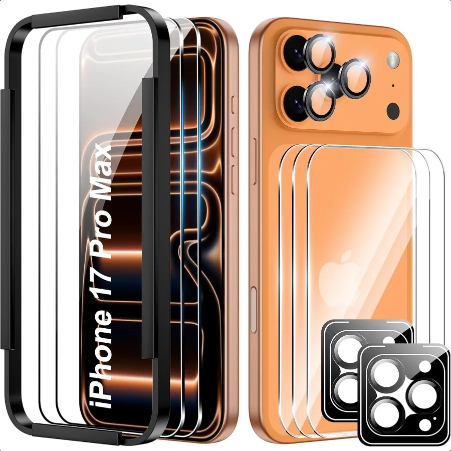 Folia ochronna na ekran iPhone 17 Pro Max 6.9, folia ochronna na tył, osłona obiektywu aparatu, szkło hartowane 9H, kompatybilne z etui, 3+2
