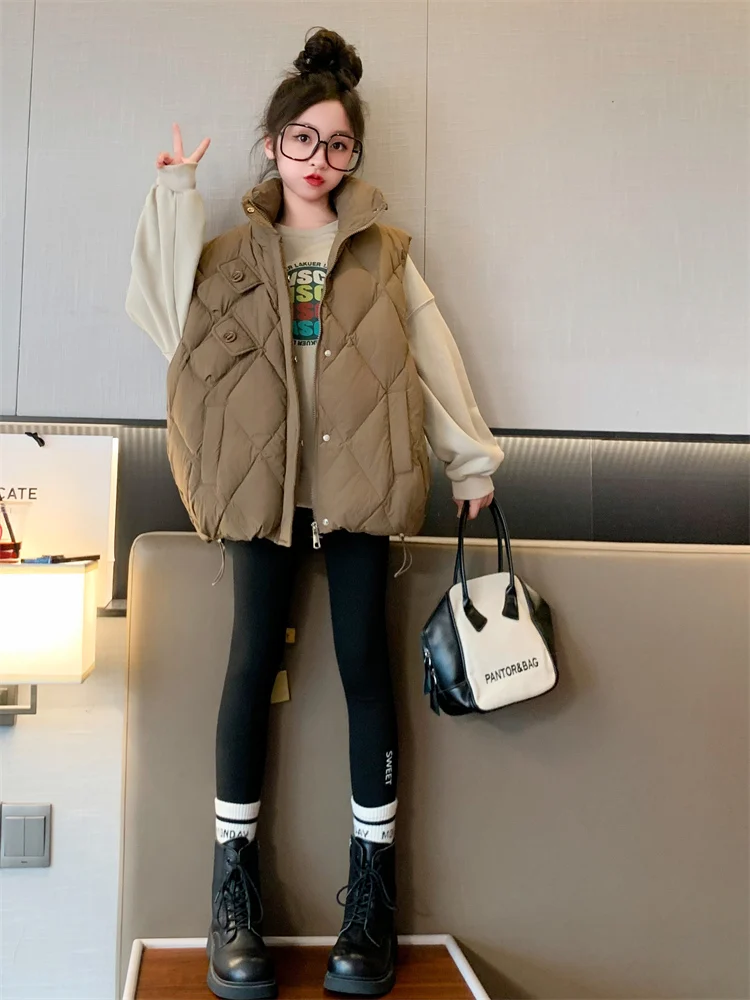 

Girls Winter Cotton Jaet Middle School Student oulder Pad Winter Clothes Vest New Sle Medium to Large Children Diamond ...