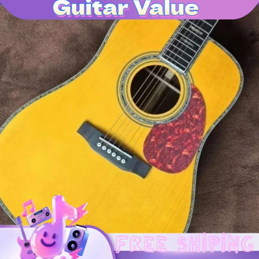 41 Inch Yellow D45 Strings Acoustic Guitar Vintage Spruce Top Rosewood Back Sides Ebony Bridge Beginner Gift Free Shipping