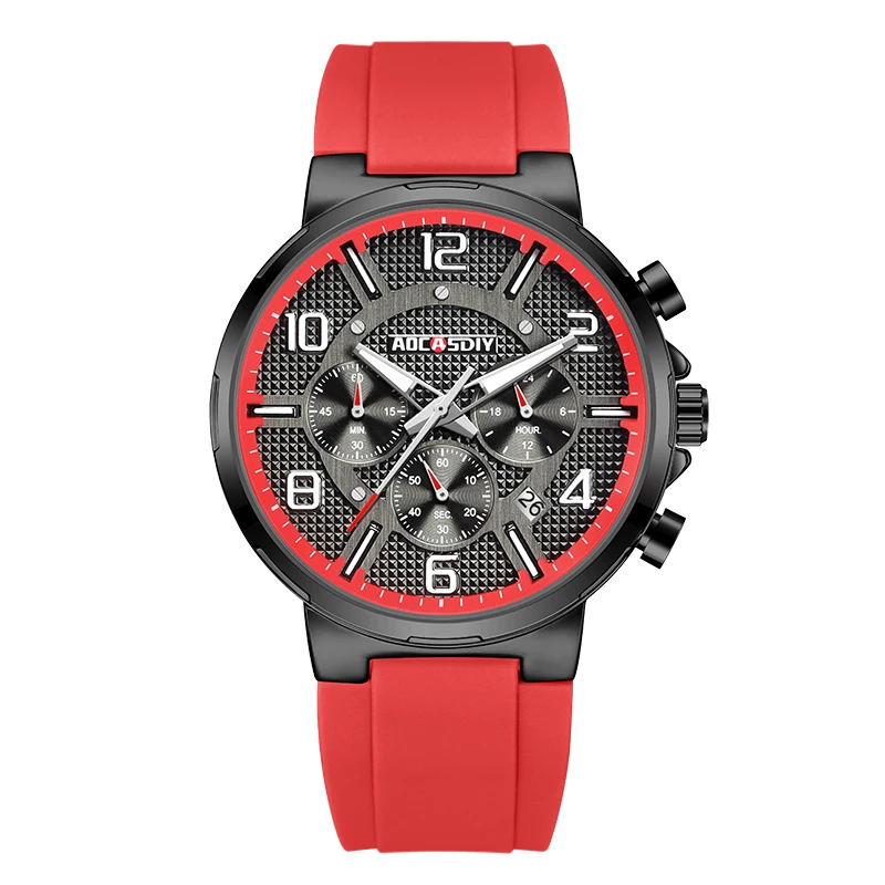 Aocasdiy Uhr für Männer Mode Silikon armband Chronograph Quarz Armbanduhren mit Auto Datum leuchtende Zeiger 3atm wasserdicht