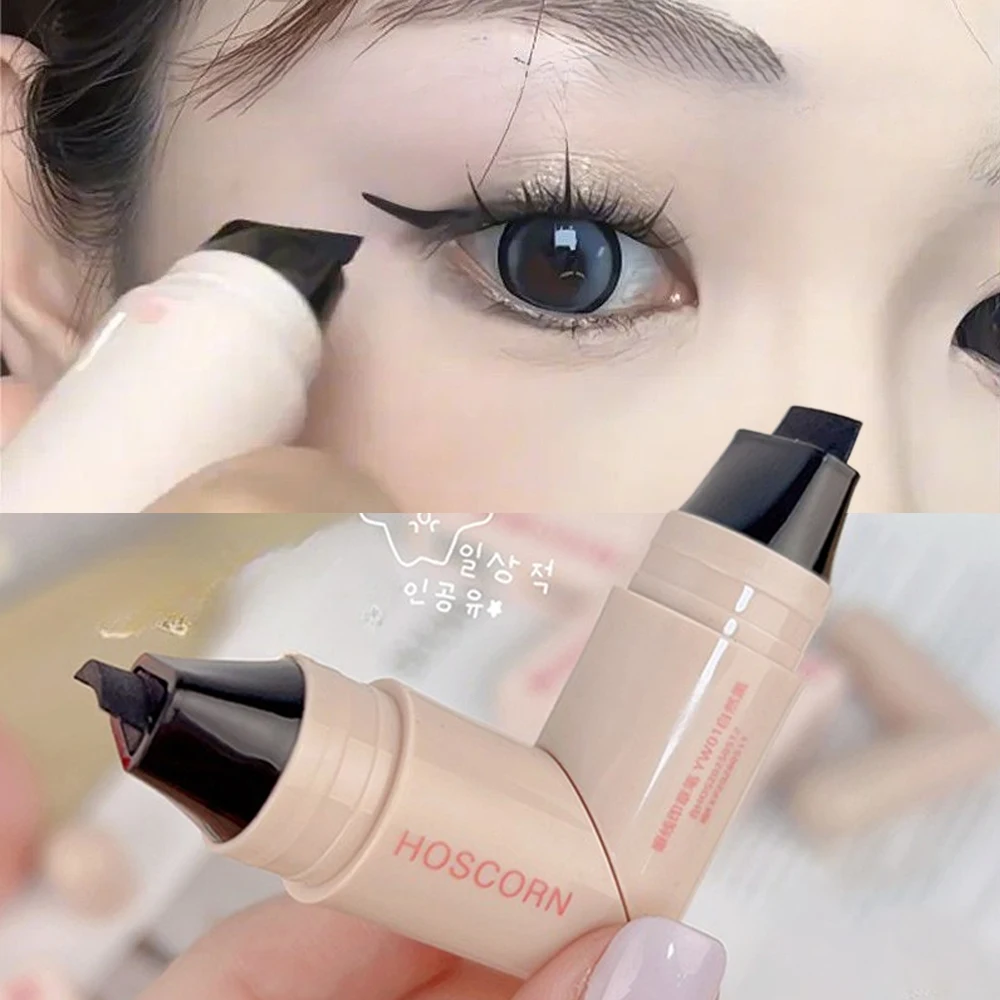 Rotierender integrierter Eyeliner-Stempelstift mit Doppelkopf für One-Touch-Anwendung, schnell trocknender flüssiger dreieckiger Eyeliner-Wing-Seal-Stift – Detail 1