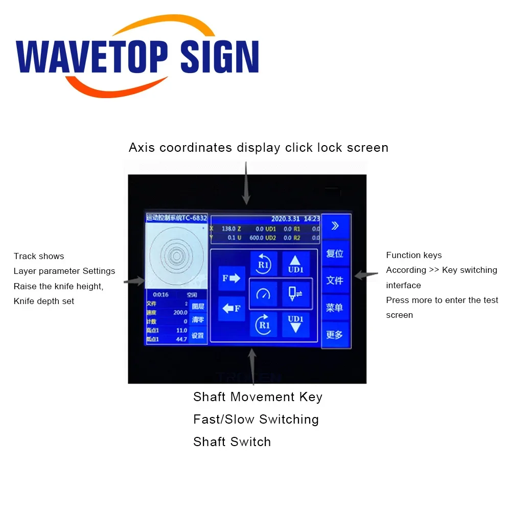 WaveTopSign Trocen Vibrating Knife Cutting Motion Controller TC-6832 Easy to Operate 7inch Touch Screen for CNC Vibrating Knife