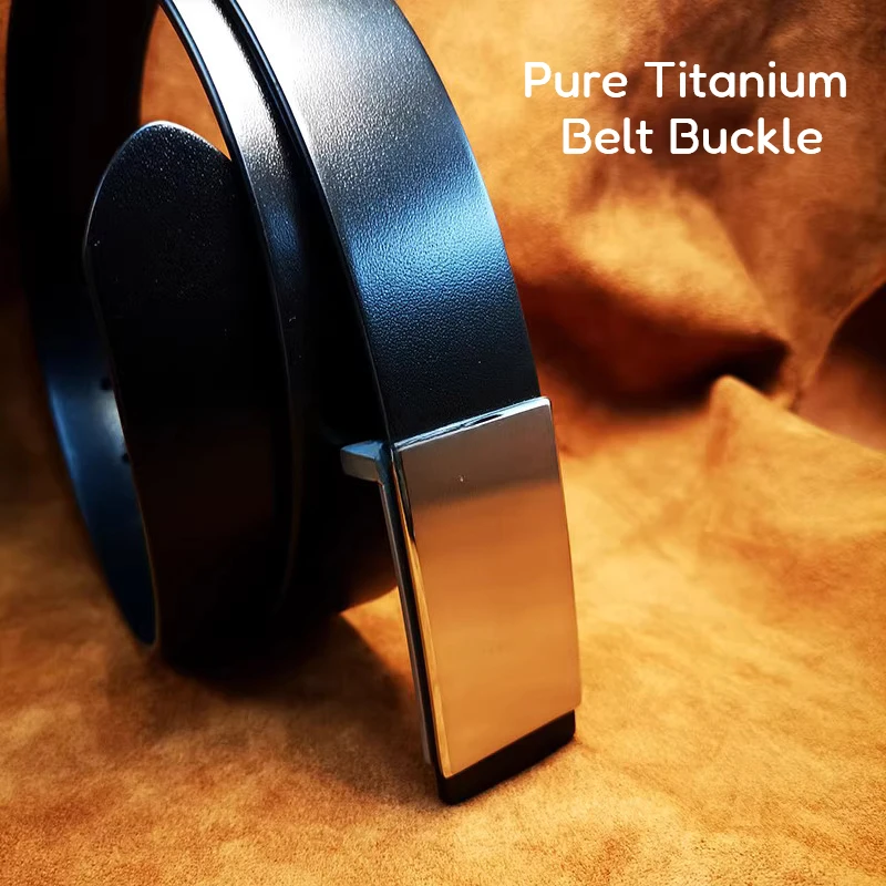Pure Titanium Smooth Belt Buckle 3.5CM Width Business Minimalist Versatile Brushed Buckle Men's Titanium True Leather Belts