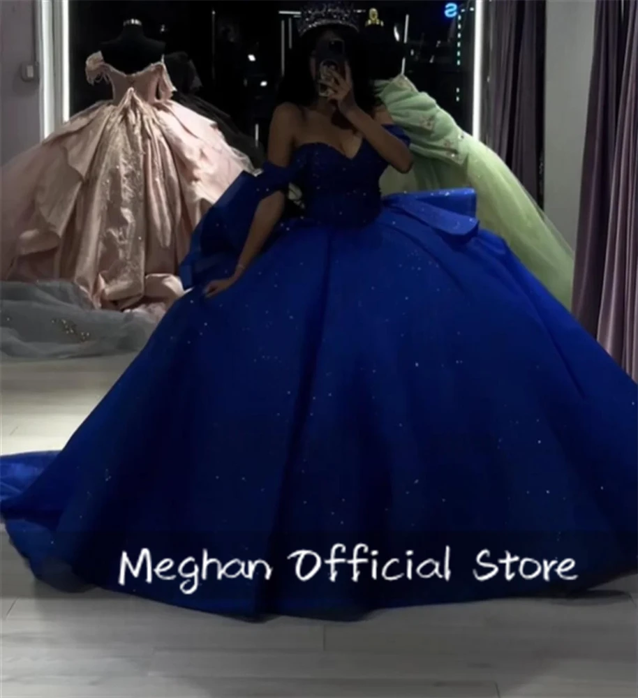 

Корсет, блестящее платье Quinceanera, бальное платье с большим бантом и оборками из бисера, мексиканское сладкое платье 16, Vestidos De 15 Anos по индивидуальному заказу